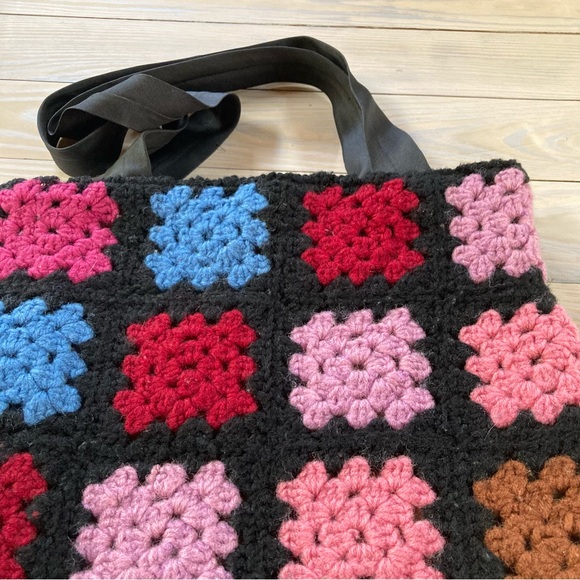 Granny Square Crochet Tote Bag Book Bag Colorful Floral 13 x 13 inches - Picture 4 of 8